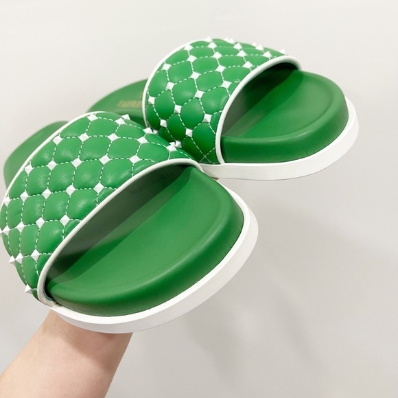 Valentino Free Rockstud Spike Slides Green Leather - Picture 6 of 9